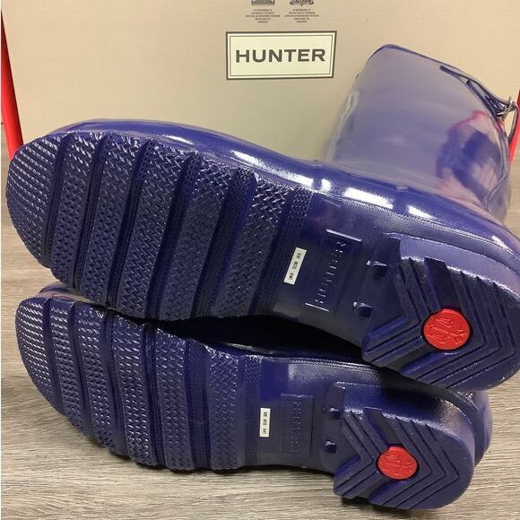 HUNTER Sz 8 Melody Blue Gloss Original Back Adjustable Rain Boots Pull On LM1-38 - Picture 7 of 10